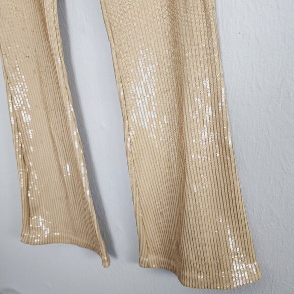 Retrofête Julien Sequin Knit Flare Pants Nude Tan High Rise L NWT Party - Picture 7 of 15